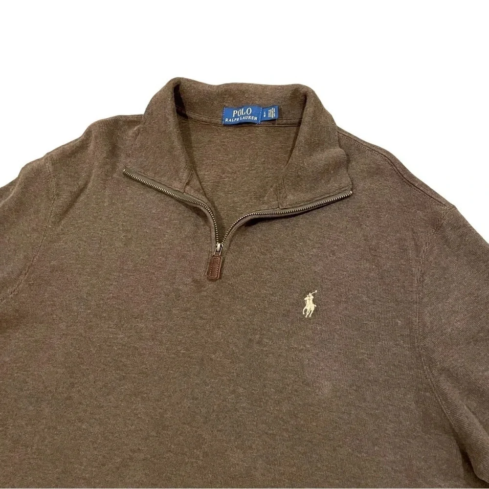 Polo Ralph Lauren Men's  1/4 Zip Pullover Cotton Sweater Brown Large